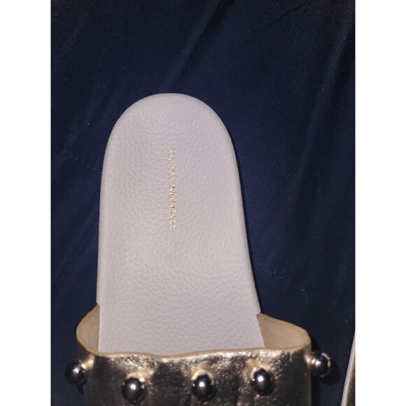 Stuart Weitzman Superstud pool slide sandals gold 9 - Picture 3 of 4